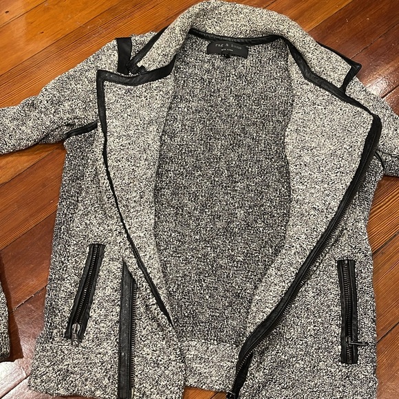 Rag & Bone Boucle Leather Trim Moto Sweater Jacket - Picture 6 of 6